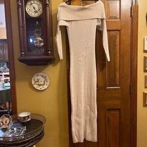 New, Without Tag, A by Anthropologie Dark Cream/Tan Stretch Knit Maxi Dress. Lg.